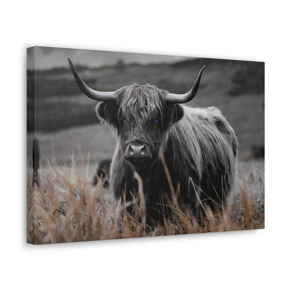 Majestic Highland Cow Canvas Print - 8K Cinematic Wall Art - Monochromatic Wall Art Print