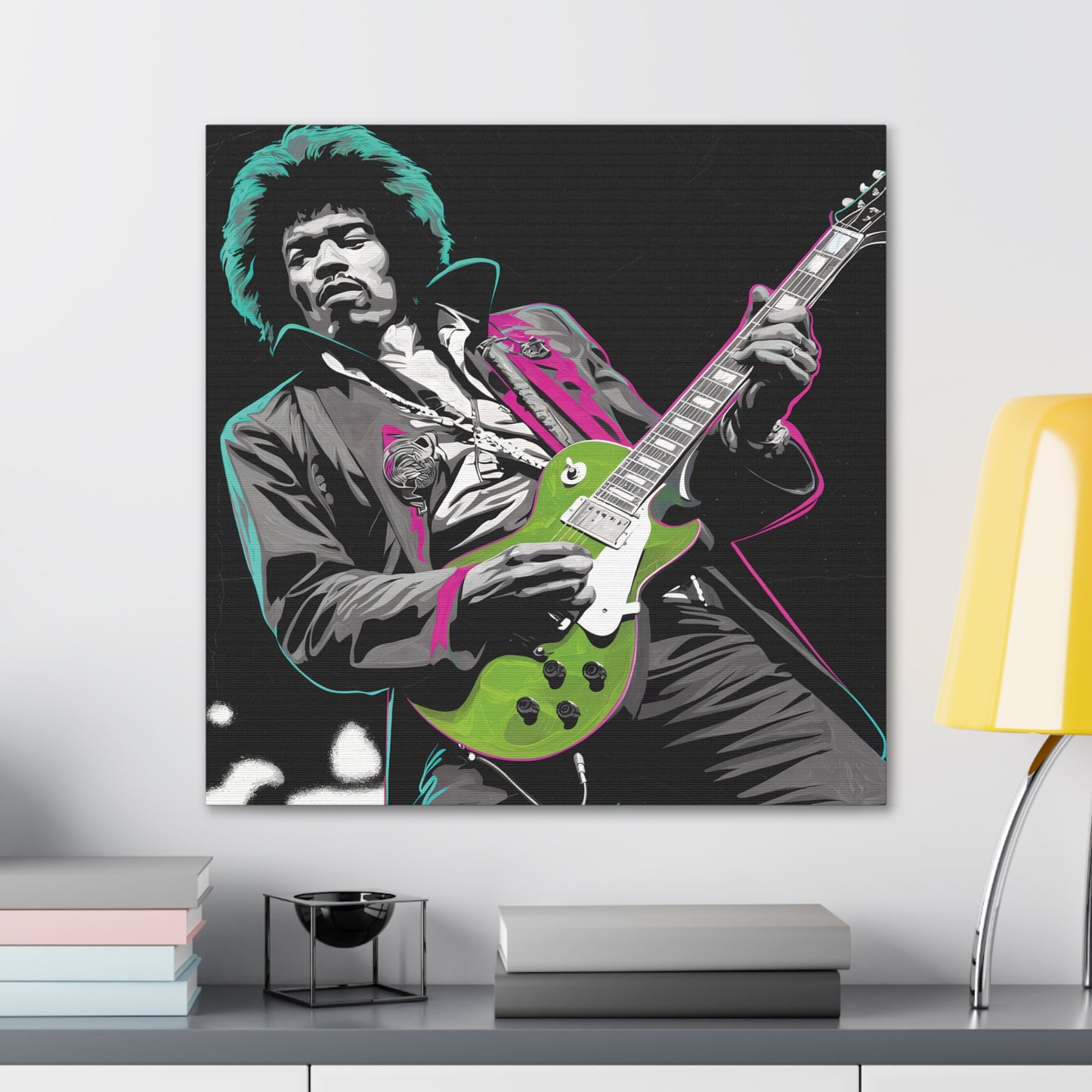 Jimi Hendrix Pop ArtElectric Icon: Jimi Hendrix Pop Art Canvas | Vibrant Guitar Legend PorCanvasJimi Hendrix Pop Art Canvas - Neon Guitar Rock Legend Print
Electrify your space with this striking Jimi Hendrix pop art canvas. Monochrome portrait with vibrant neo