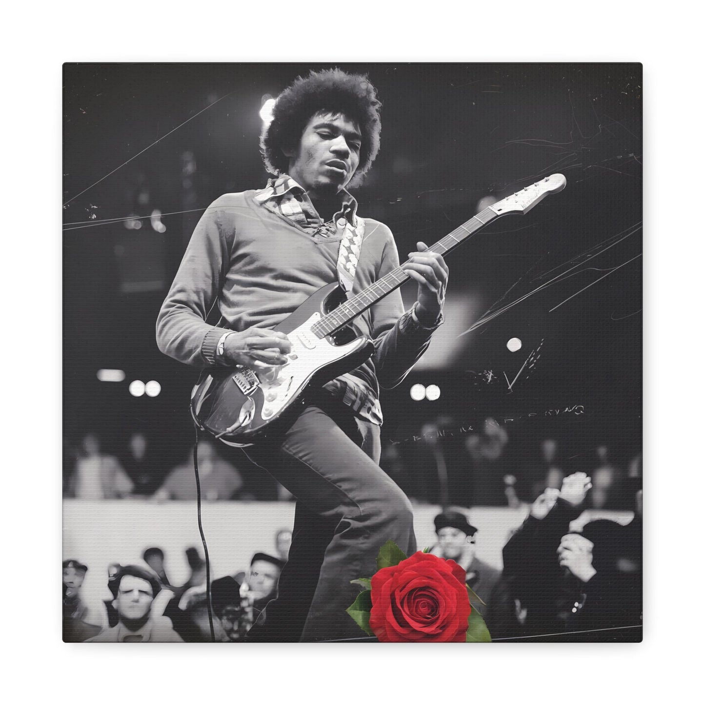 Jimi Hendrix Vintage PerformanceTimeless Passion: Jimi Hendrix Vintage Performance | Canvas Gallery WrCanvasJimi Hendrix Vintage Performance | Canvas Gallery Wrap | Iconic Rock Wall Art
Jimi Hendrix Vintage Photo Art - Black and White with Red Rose Accent
 Experience the r