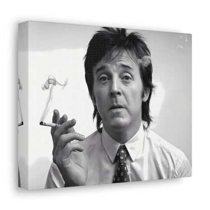 "Always Cool" Paul McCartney black and white portrait with cigarette smoke, 1960s inspired modern wall art.