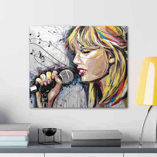 Abstract of Taylor Singing | Vibrant Wall Art with Music Notes - Wall Art Bedroom