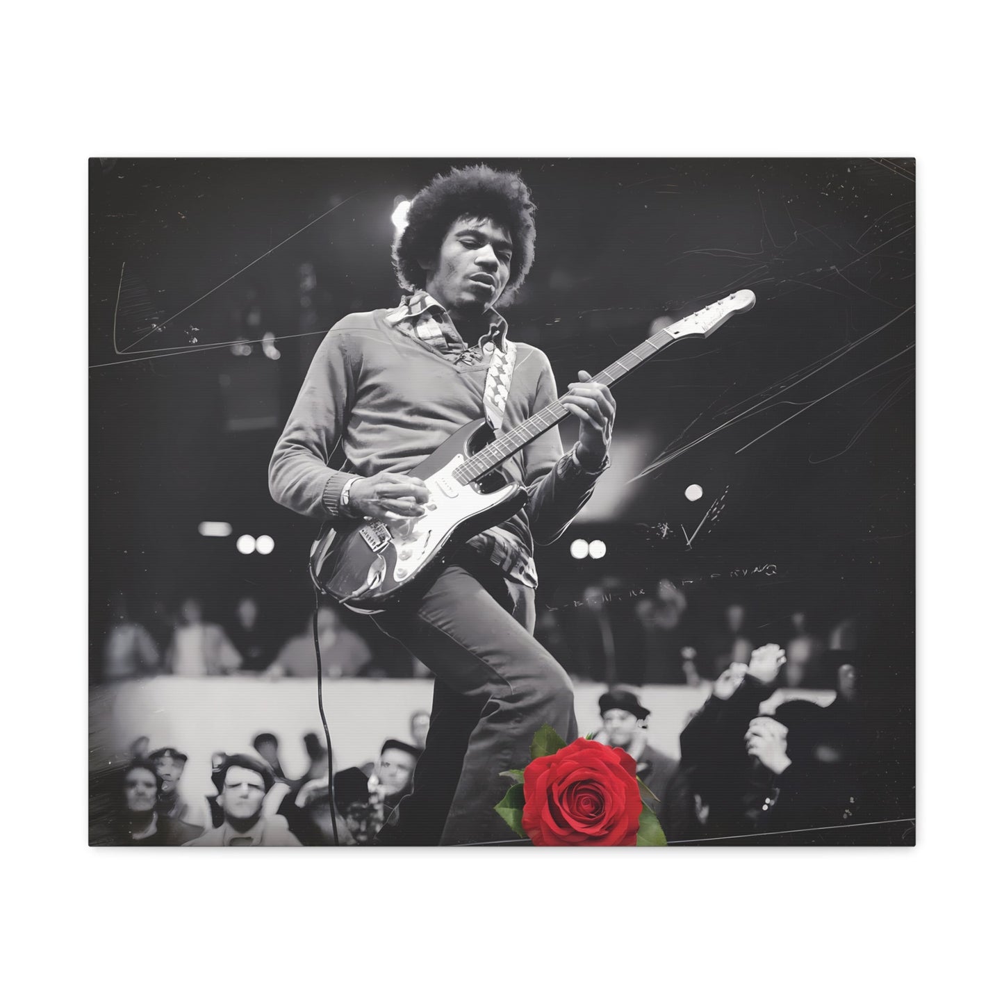 Jimi Hendrix Vintage PerformanceTimeless Passion: Jimi Hendrix Vintage Performance | Canvas Gallery WrCanvasJimi Hendrix Vintage Performance | Canvas Gallery Wrap | Iconic Rock Wall Art
Jimi Hendrix Vintage Photo Art - Black and White with Red Rose Accent
 Experience the r