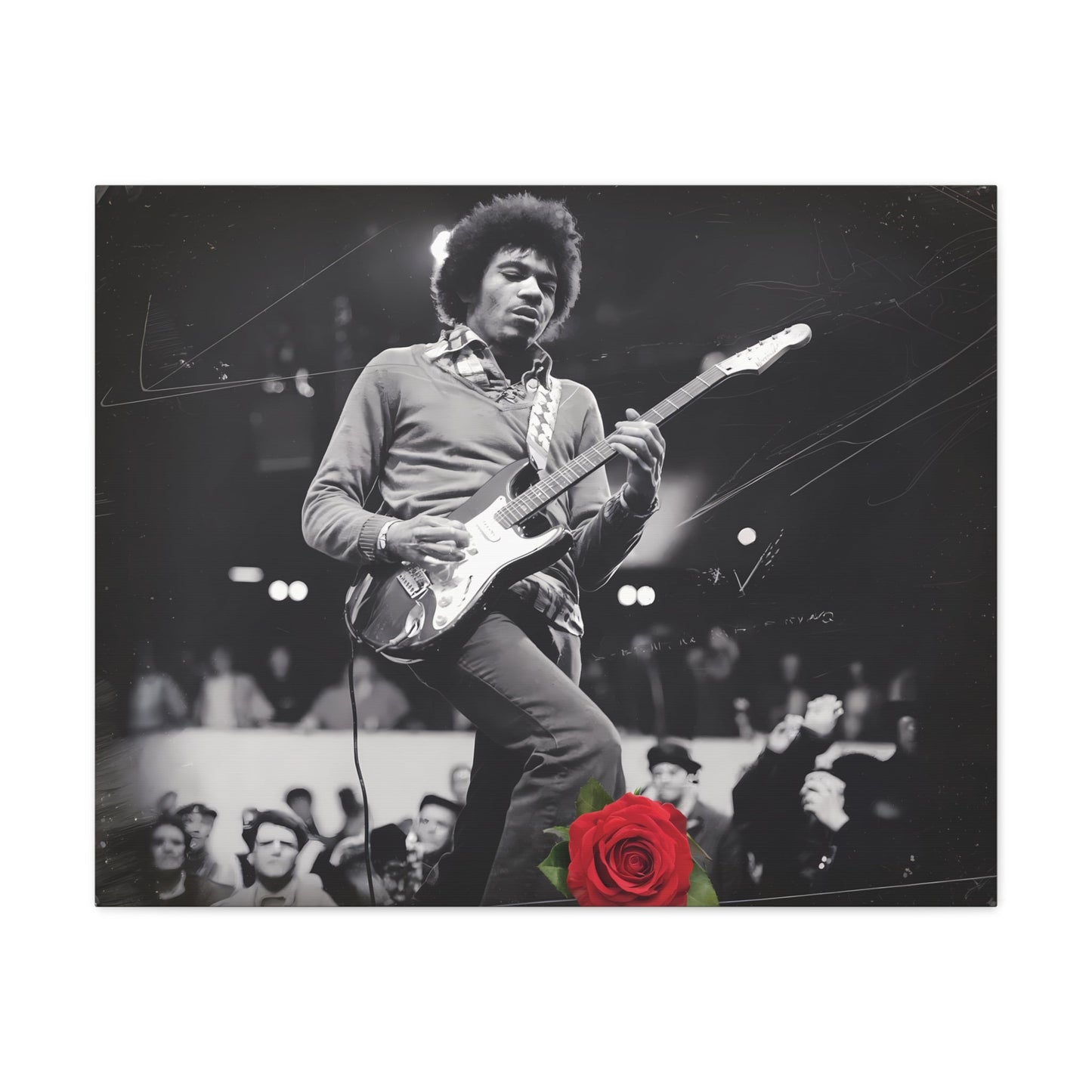 Jimi Hendrix Vintage PerformanceTimeless Passion: Jimi Hendrix Vintage Performance | Canvas Gallery WrCanvasJimi Hendrix Vintage Performance | Canvas Gallery Wrap | Iconic Rock Wall Art
Jimi Hendrix Vintage Photo Art - Black and White with Red Rose Accent
 Experience the r