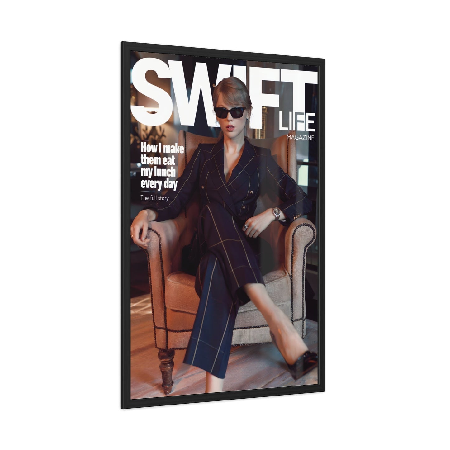 Taylor Swift "Swift Life" magazine cover art framed poster, featuring Taylor Swift in a tailored suit.