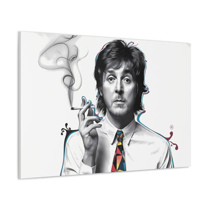 nullSurreal Paul McCartney Art | Dreamlike Portrait with Cigarette | Bold CanvasDiscover a surreal, dreamlike artwork of Paul McCartney smoking a cigarette, wearing a white shirt and bold geometric tie. Perfect for music and art lovers. Free shi