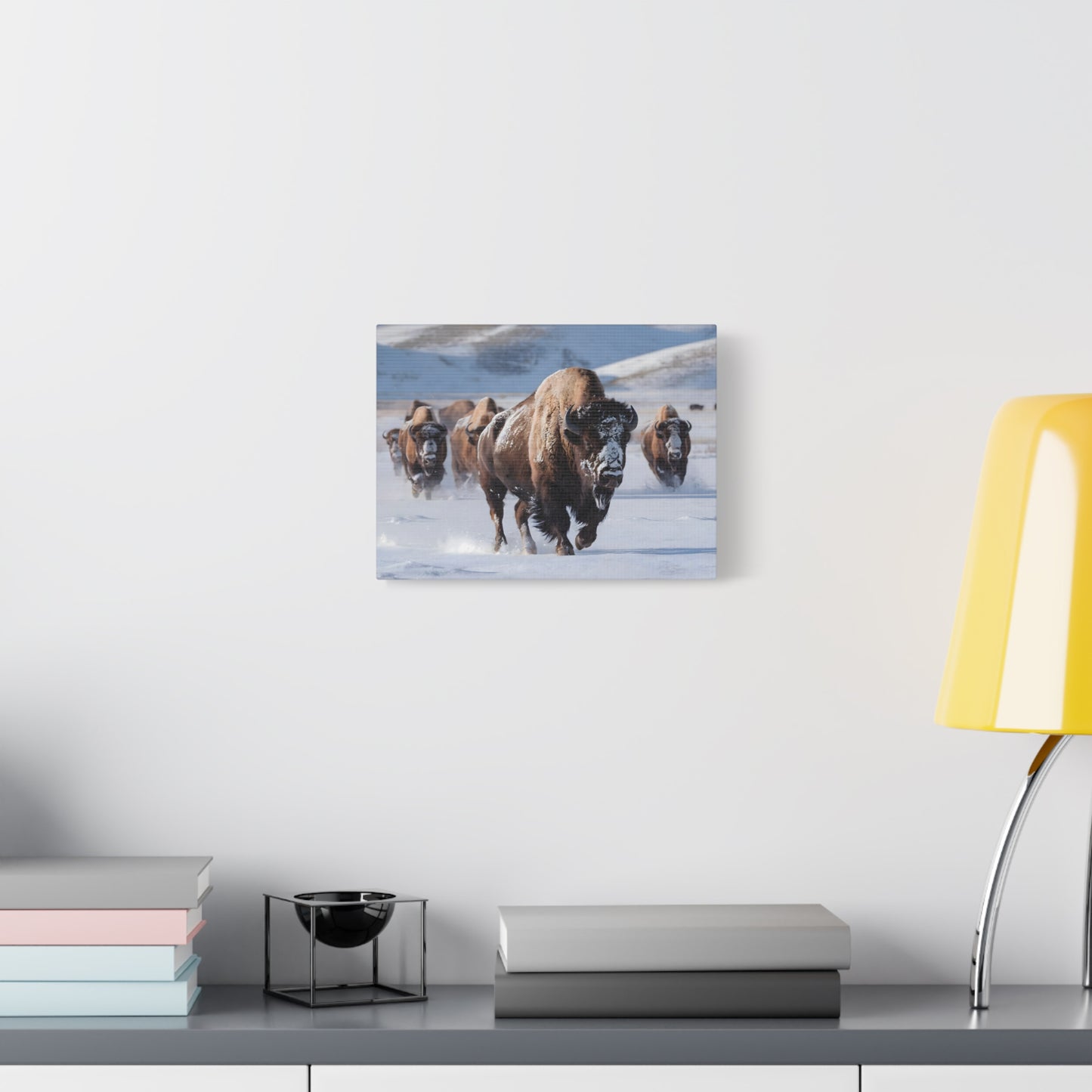 Massive Bison Herd in Snow | Winter Wildlife Photography Wall Art | Snow-Covered Plains Art | " Lead The Pack " - Matte Canvas