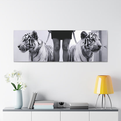 "Tiger Queen" Black & White Photo of Woman with White Tiger Cubs | Studio Art Photography | Modern Wall Art |Canvas Gallery Wraps