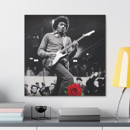 Jimi Hendrix Vintage PerformanceTimeless Passion: Jimi Hendrix Vintage Performance | Canvas Gallery WrCanvasJimi Hendrix Vintage Performance | Canvas Gallery Wrap | Iconic Rock Wall Art
Jimi Hendrix Vintage Photo Art - Black and White with Red Rose Accent
 Experience the r