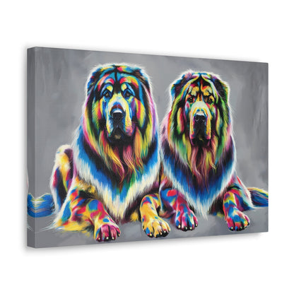 Vibrant Rainbow Tibetan Mastiffs Art Canvas featuring colorful dog portraits.