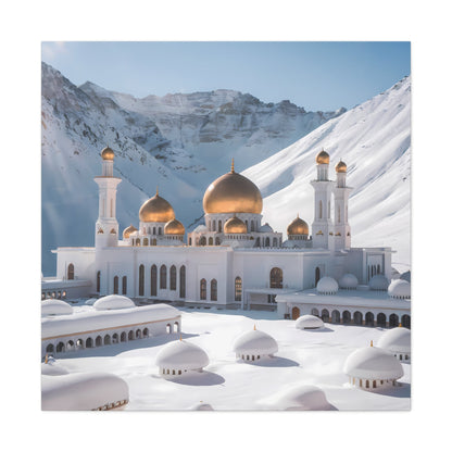 Winter Sanctuary: Majestic White Mosque with Golden Domes - Wall Art