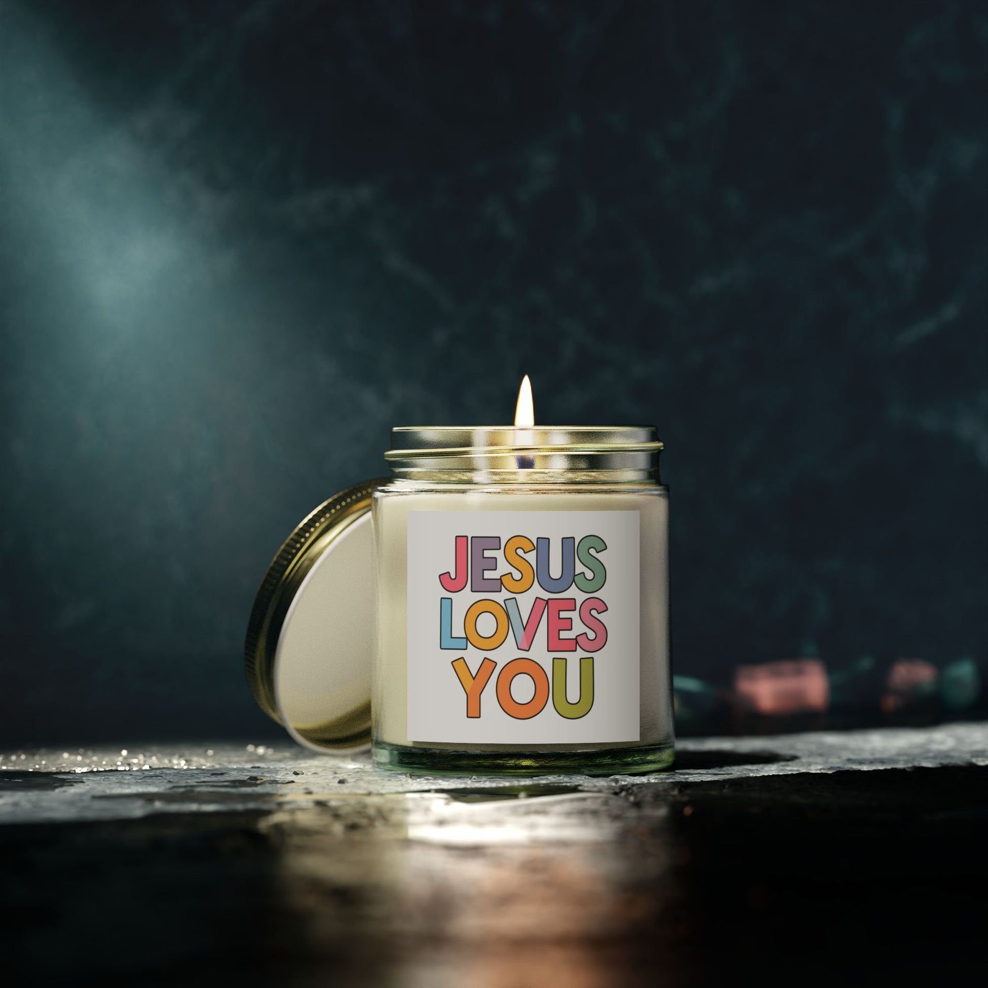 "JESUS LOVES YOU""JESUS LOVES YOU" Inspirational Christian Scented Candles, Coconut AprHome DecorIlluminate your space with the warm glow and comforting fragrance of our "JESUS LOVES YOU" scented candles. Handcrafted with premium coconut apricot wax, these candl