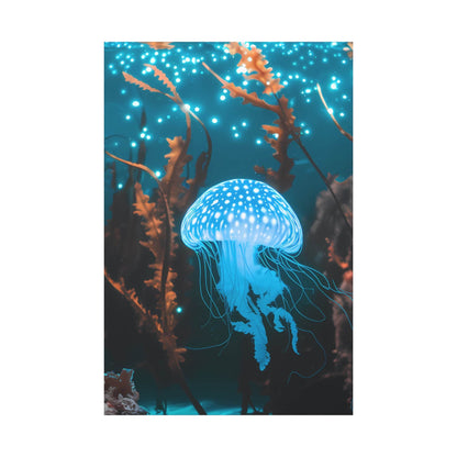 nullBioluminescent Underwater Scene | Luminescent Jellyfish | Matte CanvasCanvasTransform your space with this captivating high-resolution canvas print featuring a mesmerizing bioluminescent underwater scene. At the heart of this ethereal image 