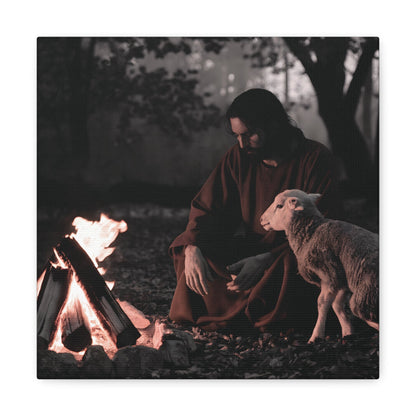 Limited edition Jesus painting with lamb and sacred flame, Christian wall art canvas.