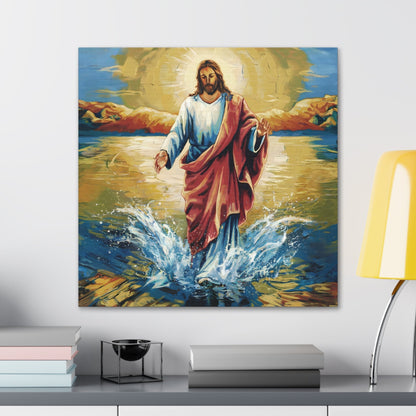 Jesus Christ Walking on Water Painting on wall, divine radiance, fine art print.