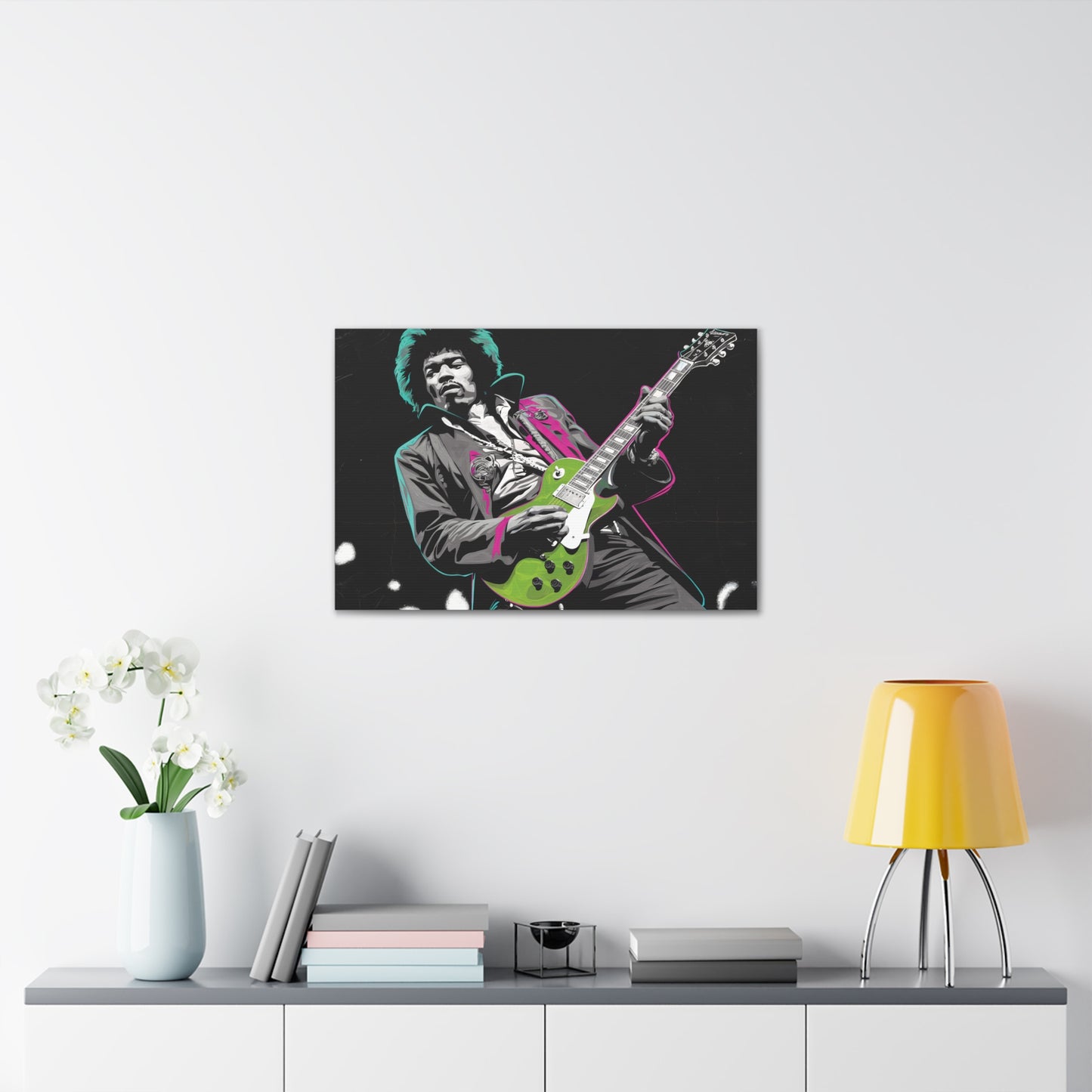 Jimi Hendrix Pop ArtElectric Icon: Jimi Hendrix Pop Art Canvas | Vibrant Guitar Legend PorCanvasJimi Hendrix Pop Art Canvas - Neon Guitar Rock Legend Print
Electrify your space with this striking Jimi Hendrix pop art canvas. Monochrome portrait with vibrant neo