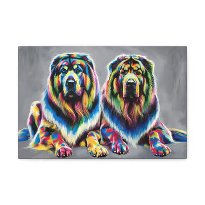 Colorful Rainbow Tibetan Mastiffs Art on Canvas Gallery Wrap