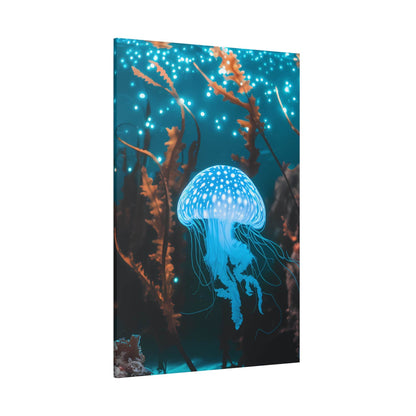 nullBioluminescent Underwater Scene | Luminescent Jellyfish | Matte CanvasCanvasTransform your space with this captivating high-resolution canvas print featuring a mesmerizing bioluminescent underwater scene. At the heart of this ethereal image 