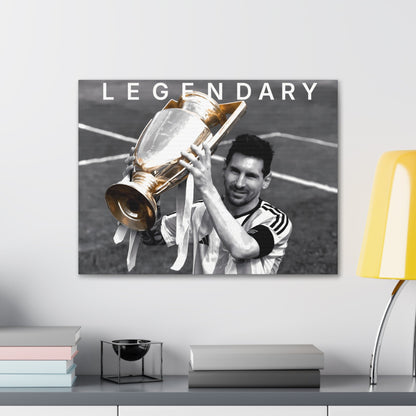 Lionel Messi Poster Vintage Glory championship canvas wall art featuring 8K print with color pop on uniform.