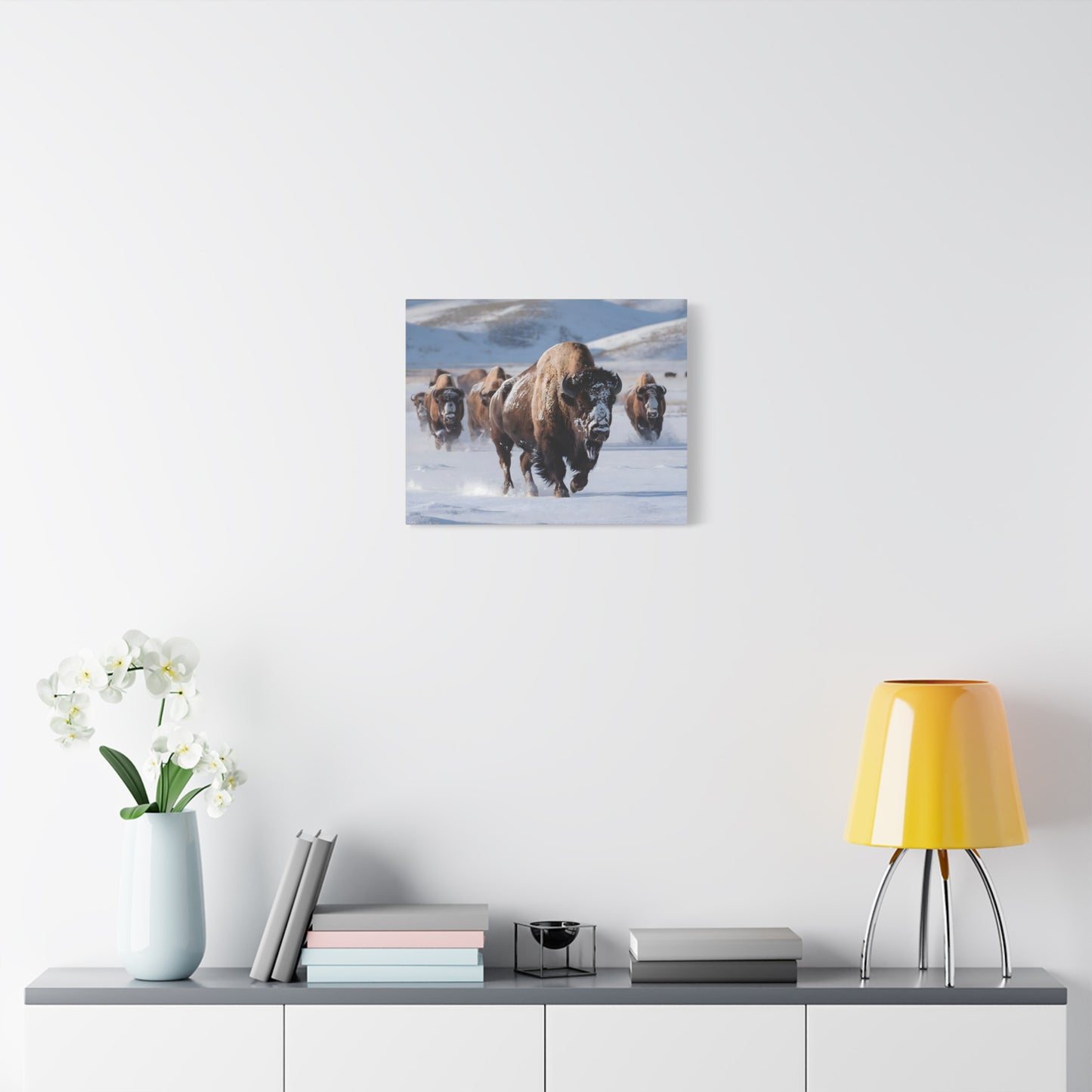 Massive Bison Herd in Snow | Winter Wildlife Photography Wall Art | Snow-Covered Plains Art | " Lead The Pack " - Matte Canvas