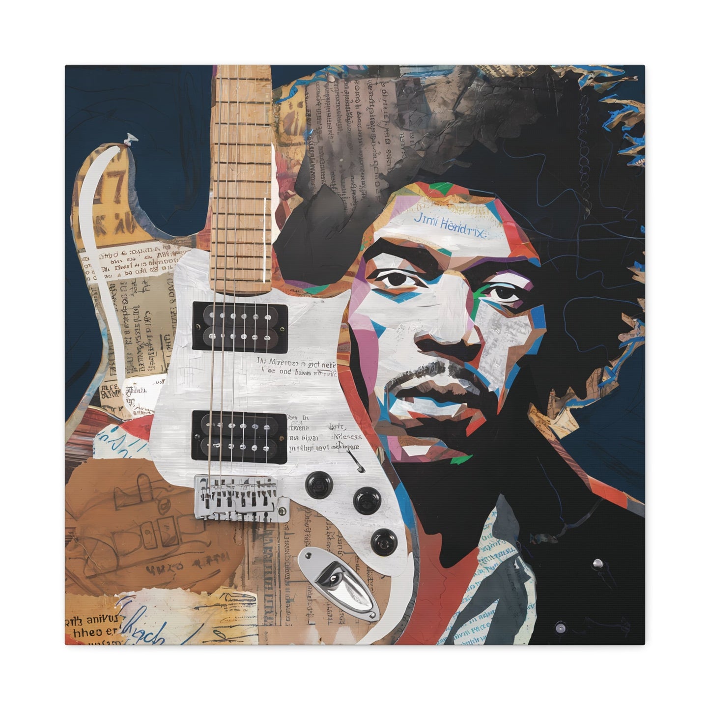 Sonic LegacySonic Legacy: Jimi Hendrix Guitar Collage Art Print | Iconic Rock MemoCanvasJimi Hendrix Abstract Guitar Collage - Unique Rock Art Print
Experience the soul of rock with this abstract Jimi Hendrix guitar collage art print. Bring the spirit o