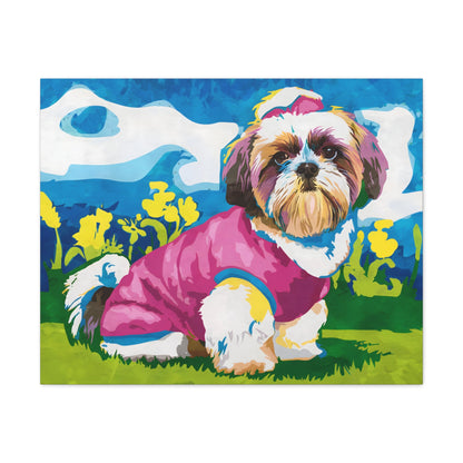 Shih Tzu Pop Art Canvas | "Curly-Sue" The Shuh Tzu Dog - Retro Watercolor Dog Art